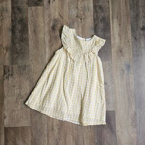 JANIE and JACK Girls Yellow Gingham Ruffle Sleeve Sundress – Size 12–18 Months